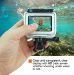 Boîtier étanche 45 m + coque arrière pour écran tactile pour GoPro NEW HERO /HERO6 /5, avec boucle de montage de base et vis et filtres (violet, rouge, rose), pas besoin de retirer l'objectif, écran tactile + filtres (transparent)