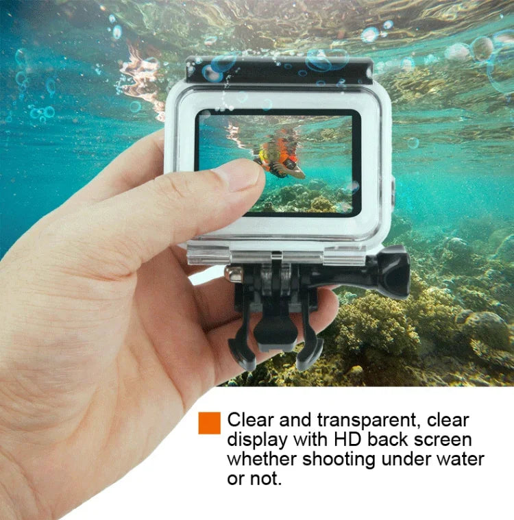 Boîtier étanche 45 m + coque arrière pour écran tactile pour GoPro NEW HERO /HERO6 /5, avec boucle de montage de base et vis et filtres (violet, rouge, rose), pas besoin de retirer l'objectif, écran tactile + filtres (transparent)