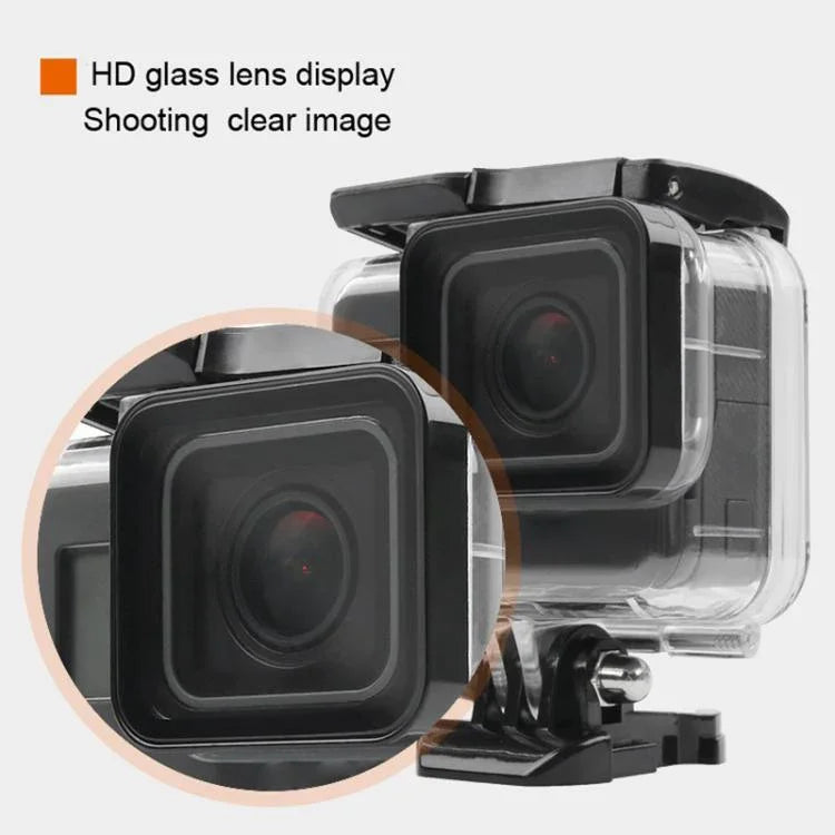 Boîtier étanche 45 m + coque arrière pour écran tactile pour GoPro NEW HERO /HERO6 /5, avec boucle de montage de base et vis et filtres (violet, rouge, rose), pas besoin de retirer l'objectif, écran tactile + filtres (transparent)