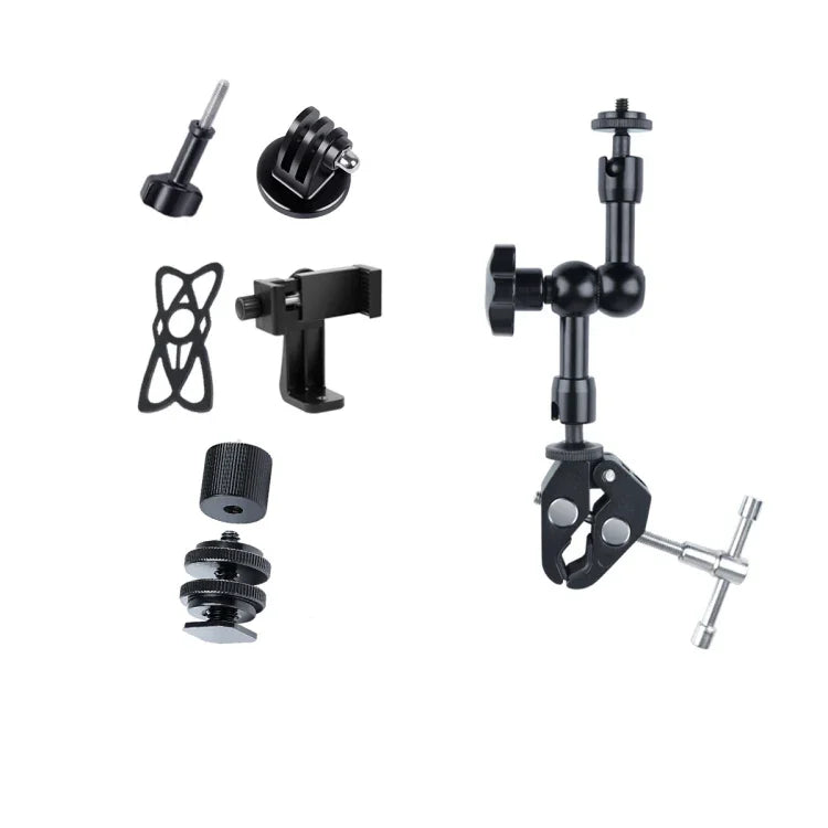 Bras magique articulé à friction réglable de 18 cm + grandes pinces à griffes avec support pour téléphone, Bras magique de 18 cm + pinces à griffes avec support pour téléphone