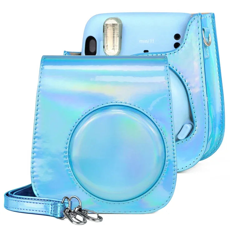 Étui en cuir Aurora Color avec bandoulière pour appareil photo FUJIFILM Instax mini 11, bleu