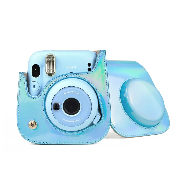 Étui en cuir Aurora Color avec bandoulière pour appareil photo FUJIFILM Instax mini 11, bleu