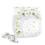 Étui rigide transparent en PVC transparent avec bandoulière pour appareil photo FUJIFILM Instax Mini 11, motif étoiles et cristaux.