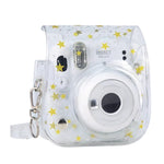 Étui rigide transparent en PVC transparent avec bandoulière pour appareil photo FUJIFILM Instax Mini 11, motif étoiles et cristaux.