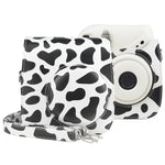 Étui en cuir PU Milk Cow pour appareil photo FUJIFILM instax mini 7+ avec bandoulière, motif vache laitière