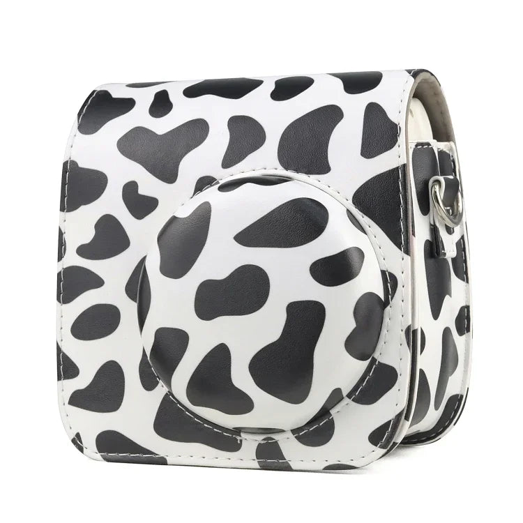 Étui en cuir PU Milk Cow pour appareil photo FUJIFILM instax mini 7+ avec bandoulière, motif vache laitière