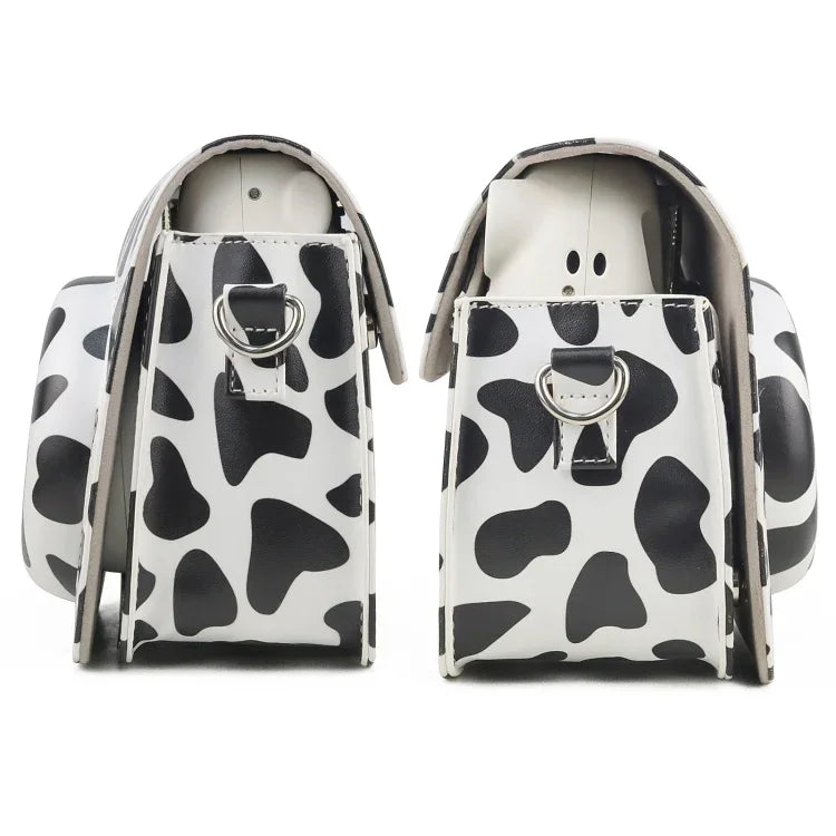 Étui en cuir PU Milk Cow pour appareil photo FUJIFILM instax mini 7+ avec bandoulière, motif vache laitière
