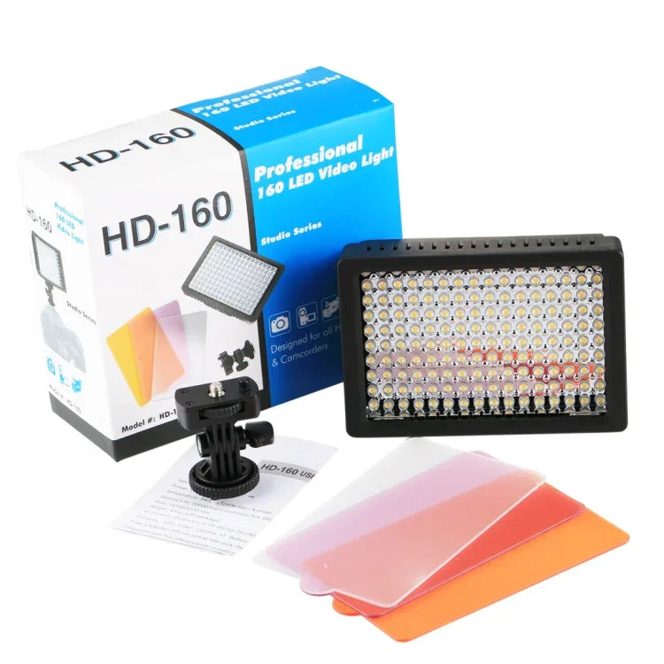 Éclairage vidéo LED blanc HD-160 pour appareils photo reflex numériques Canon, Nikon, avec 3 filtres, HD-160