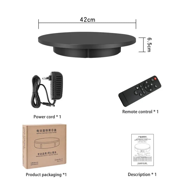 Plateau tournant électrique de 42 cm pour accessoires de tournage vidéo, charge maximale : 100 kg, alimentation secteur, prise britannique, 42 cm, prise britannique