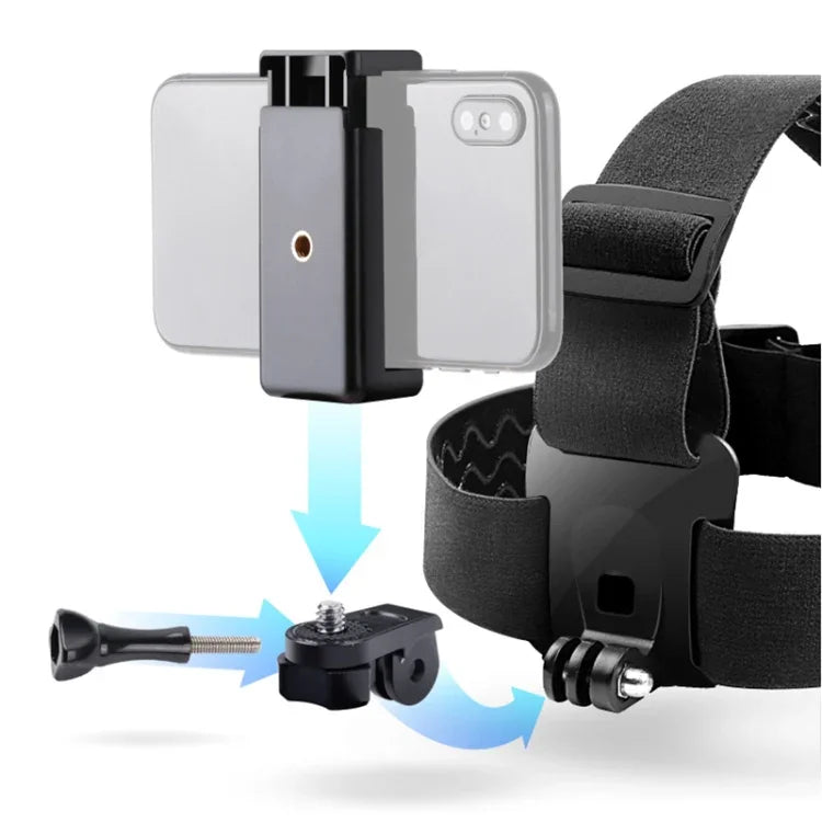 Sangle de fixation élastique réglable avec pince pour téléphone, vis et adaptateur de type S pour GoPro HERO10 Black / HERO9 Black /8 /7 /6 /5, Xiaoyi et autres caméras d'action, smartphones