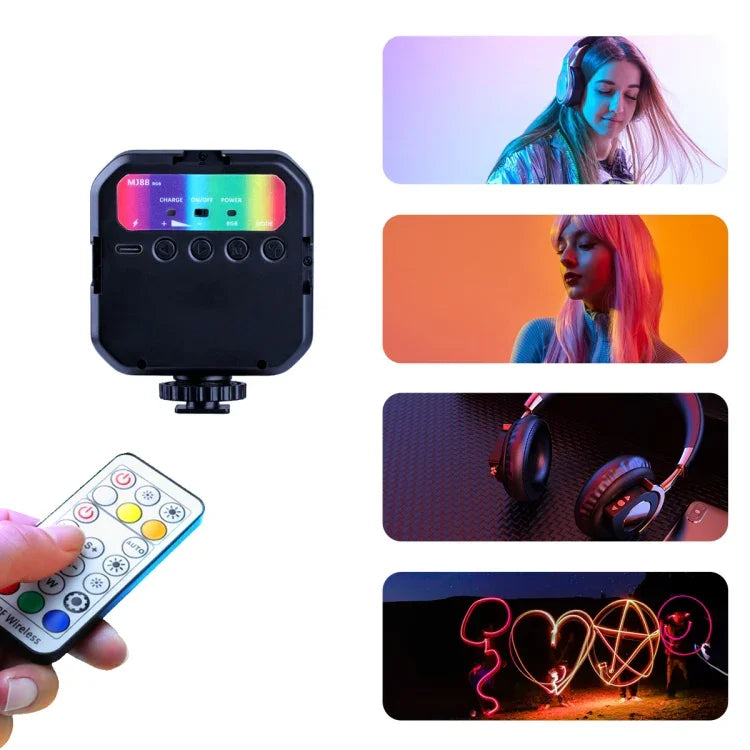 Lampe LED portable MJ88 Pocket 3000-7000K+RGB avec télécommande, idéale pour la photographie et les streams.