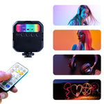 Lampe LED portable MJ88 Pocket 3000-7000K+RGB avec télécommande, idéale pour la photographie et les streams.