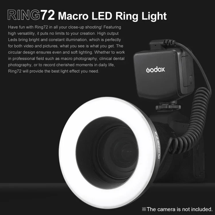 Lampe torche Godox Ring72 Macro Ring à 48 LED avec 8 bagues d'adaptation de tailles différentes, Ring72