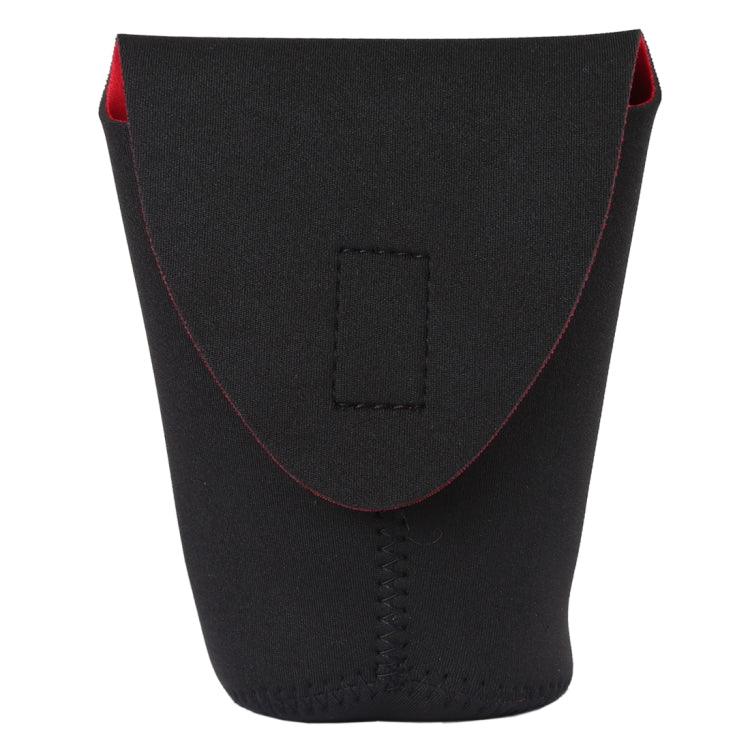 Étui de rangement pour objectif reflex numérique en néoprène épais et antichoc, avec fermeture adhésive. Diamètre : 90 mm, hauteur : 130 mm.