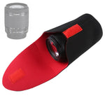 Étui de rangement pour objectif reflex numérique en néoprène épais et antichoc, avec fermeture adhésive, diamètre : 80 mm, hauteur : 130 mm.