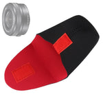 Étui de rangement pour objectif reflex numérique en néoprène épais et antichoc, avec fermeture adhésive. Diamètre : 60 mm, hauteur : 80 mm.