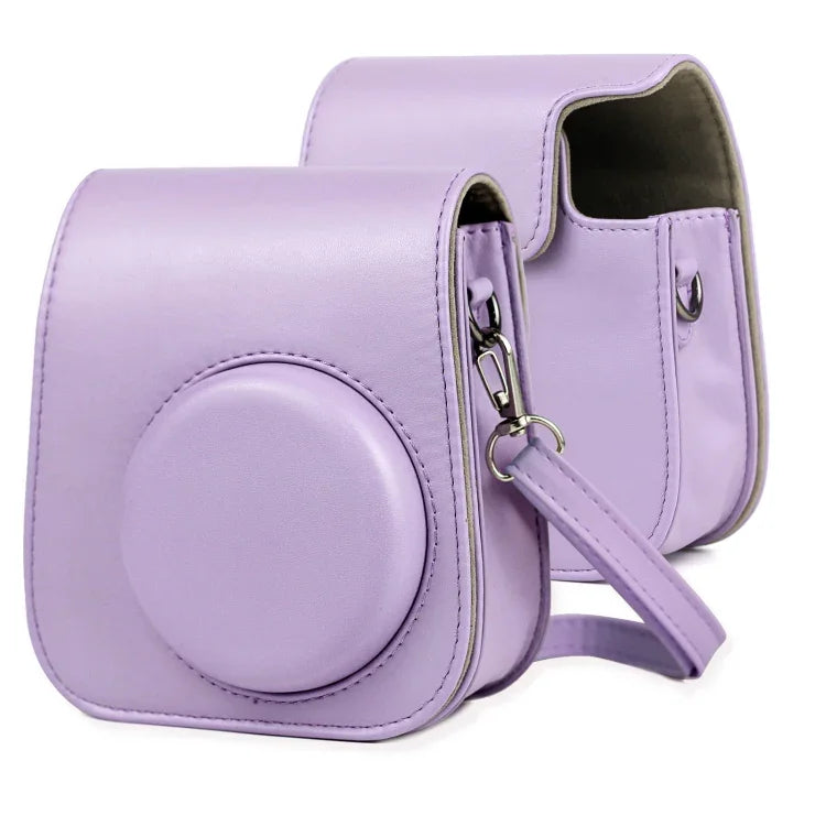 Étui en cuir violet pour appareil photo FUJIFILM Instax mini 11, avec bandoulière.