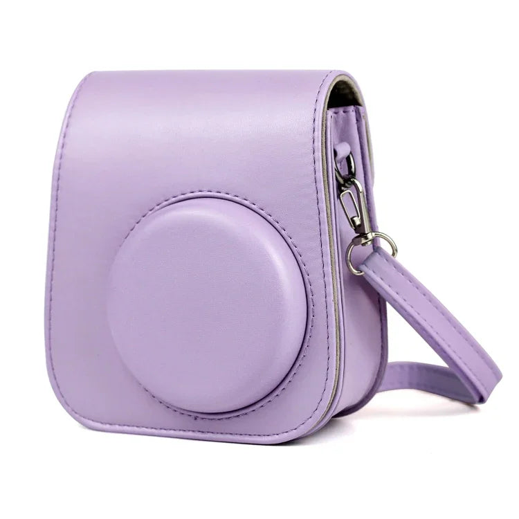 Étui en cuir violet pour appareil photo FUJIFILM Instax mini 11, avec bandoulière.