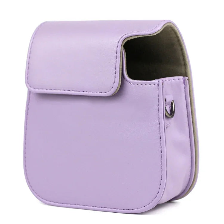 Étui en cuir violet pour appareil photo FUJIFILM Instax mini 11, avec bandoulière.