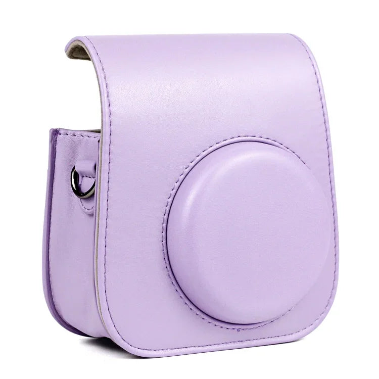 Étui en cuir violet pour appareil photo FUJIFILM Instax mini 11, avec bandoulière.