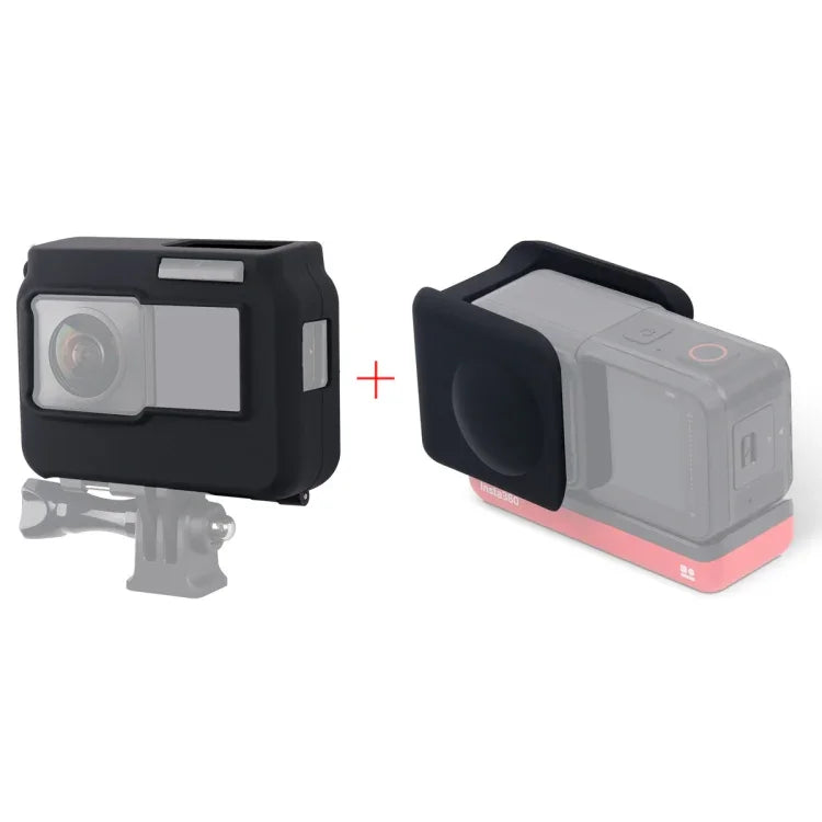 Étui de protection antichoc en silicone pour caméra panoramique Insta360 One R avec cadre et cache-objectif.