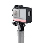 Boîtier de protection en plastique avec support pour Insta360 One R, adaptateur pour trépied, vis longue et griffe porte-accessoires.