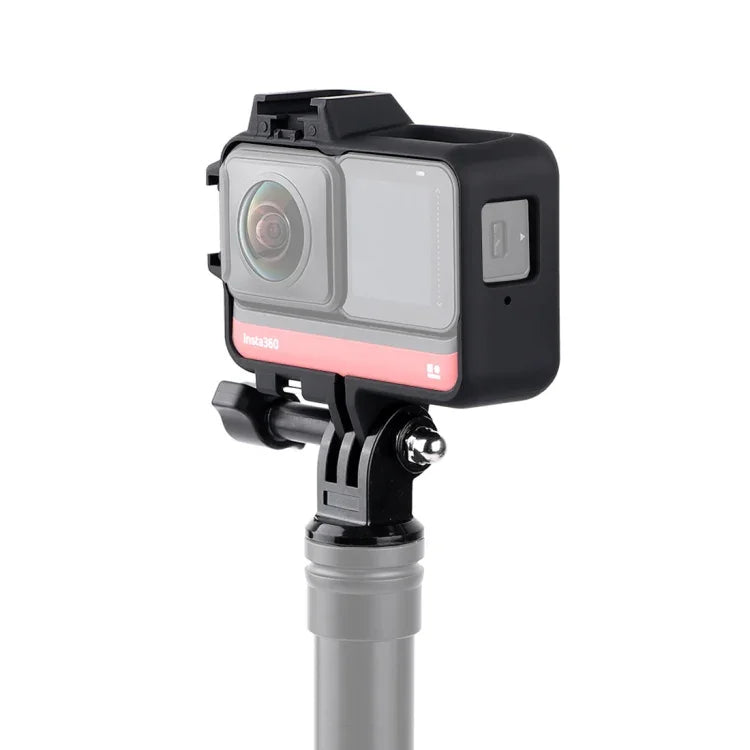 Boîtier de protection en plastique avec support pour Insta360 One R, adaptateur pour trépied, vis longue et griffe porte-accessoires.