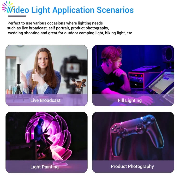 LUXCeO P100 Bâton lumineux RGB pour photos et vidéos, lampe d'appoint portable avec télécommande, P100