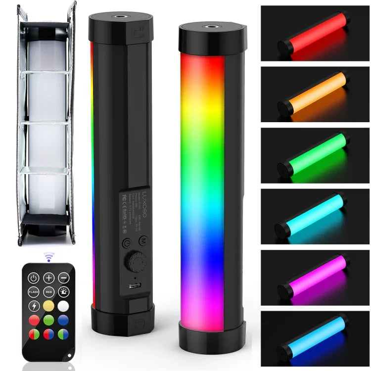 LUXCeO P100 Bâton lumineux RGB pour photos et vidéos, éclairage d'appoint portatif avec télécommande et boîte à lumière à grille, P100 + boîte à lumière à grille