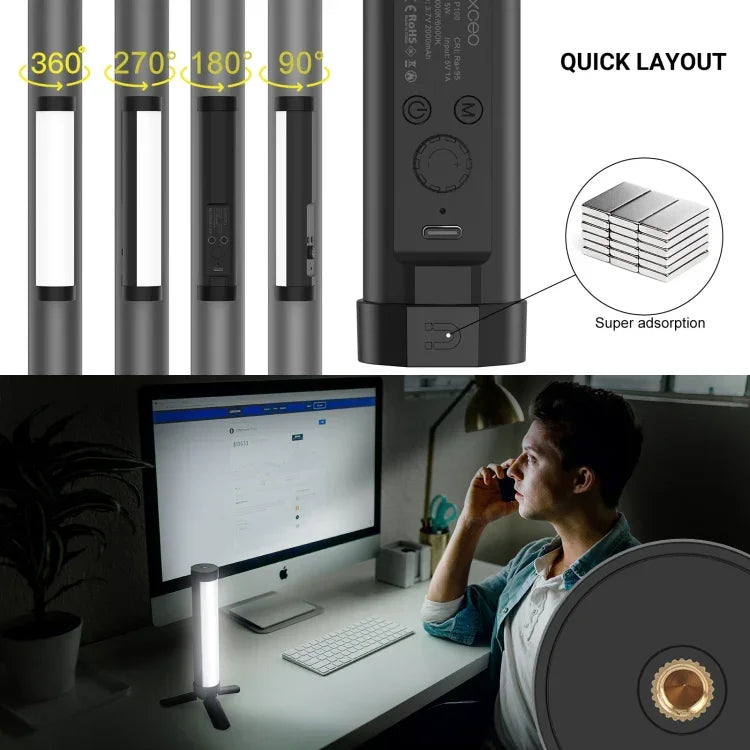 LUXCeO P100 Bâton lumineux RGB pour photos et vidéos, éclairage d'appoint portatif avec télécommande et boîte à lumière à grille, P100 + boîte à lumière à grille