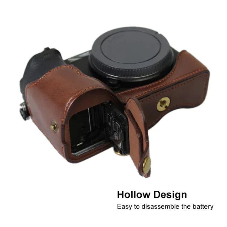Étui demi-dos en cuir PU avec filetage 1/4 pouce pour appareil photo Sony ILCE-A6500 / A6500
