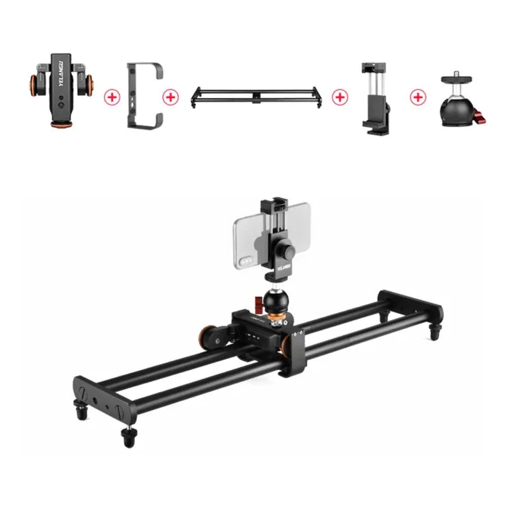 Rail de travelling YELANGU L60E 60 cm + dolly vidéo 3 roues L4 avec pince pour téléphone et rotule, L60E+L4X+PC03+T1
