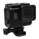 Boîtier 2 en 1 pour GoPro HERO5 : coque arrière tactile + boîtier étanche 45 m (installation sans démontage de l’objectif), avec fixation à boucle et vis de serrage.