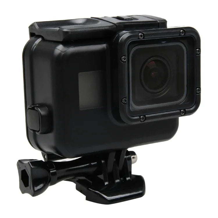Boîtier 2 en 1 pour GoPro HERO5 : coque arrière tactile + boîtier étanche 45 m (installation sans démontage de l’objectif), avec fixation à boucle et vis de serrage.