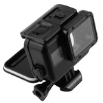 Boîtier 2 en 1 pour GoPro HERO5 : coque arrière tactile + boîtier étanche 45 m (installation sans démontage de l’objectif), avec fixation à boucle et vis de serrage.