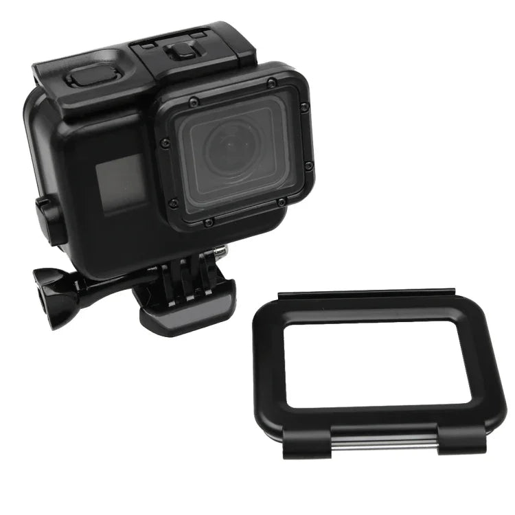 Boîtier 2 en 1 pour GoPro HERO5 : coque arrière tactile + boîtier étanche 45 m (installation sans démontage de l’objectif), avec fixation à boucle et vis de serrage.