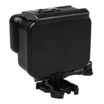 Boîtier 2 en 1 pour GoPro HERO6/5 : coque arrière tactile + boîtier étanche 45 m (nécessite le démontage de l’objectif pour l’installation), avec fixation à boucle et vis de serrage.