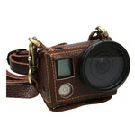 Pour Étui de protection en cuir véritable à texture Litchi pour GoPro HERO4 avec dragonne, texture Litchi (marron)