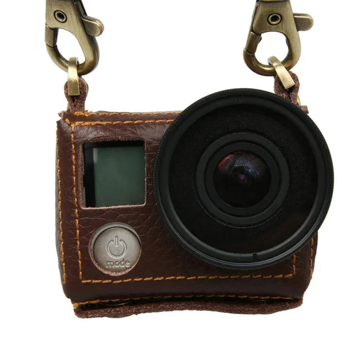 Pour Étui de protection en cuir véritable à texture Litchi pour GoPro HERO4 avec dragonne, texture Litchi (marron)