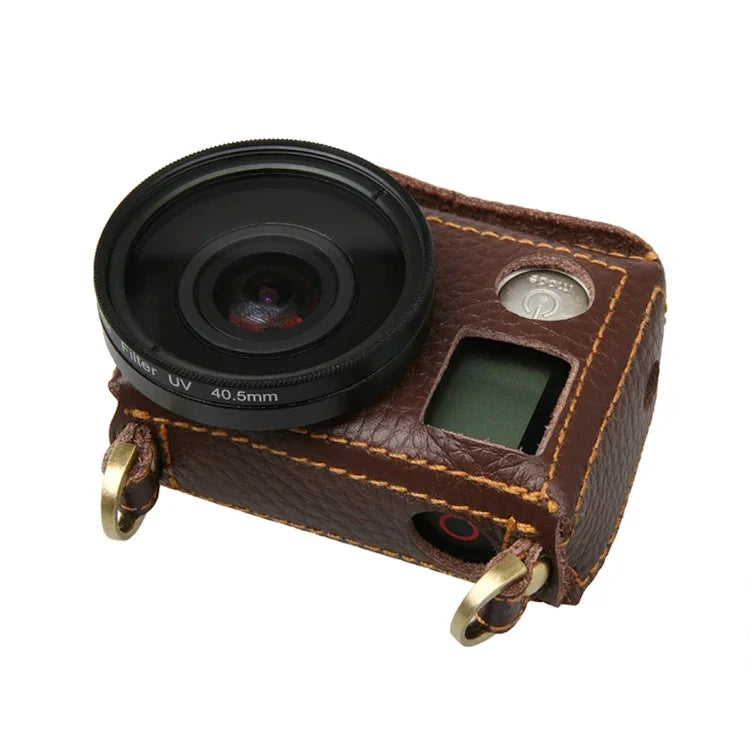 Pour Étui de protection en cuir véritable à texture Litchi pour GoPro HERO4 avec dragonne, texture Litchi (marron)