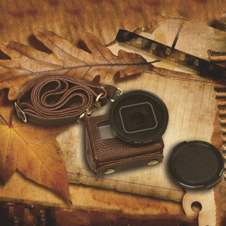 Pour Étui de protection en cuir véritable à texture Litchi pour GoPro HERO4 avec dragonne, texture Litchi (marron)