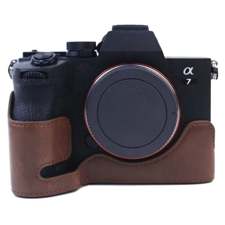 Étui demi-boîtier en cuir PU avec filetage 1/4 pouce pour Sony A7 IV