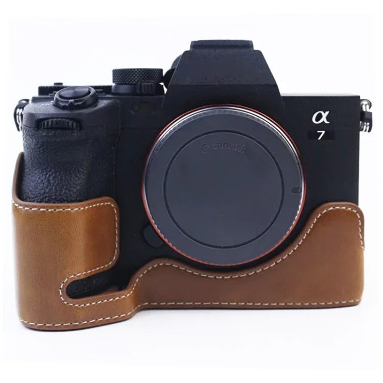 Étui demi-boîtier en cuir PU avec filetage 1/4 pouce pour Sony A7 IV