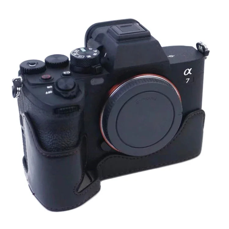 Étui demi-boîtier en cuir PU avec filetage 1/4 pouce pour Sony A7 IV