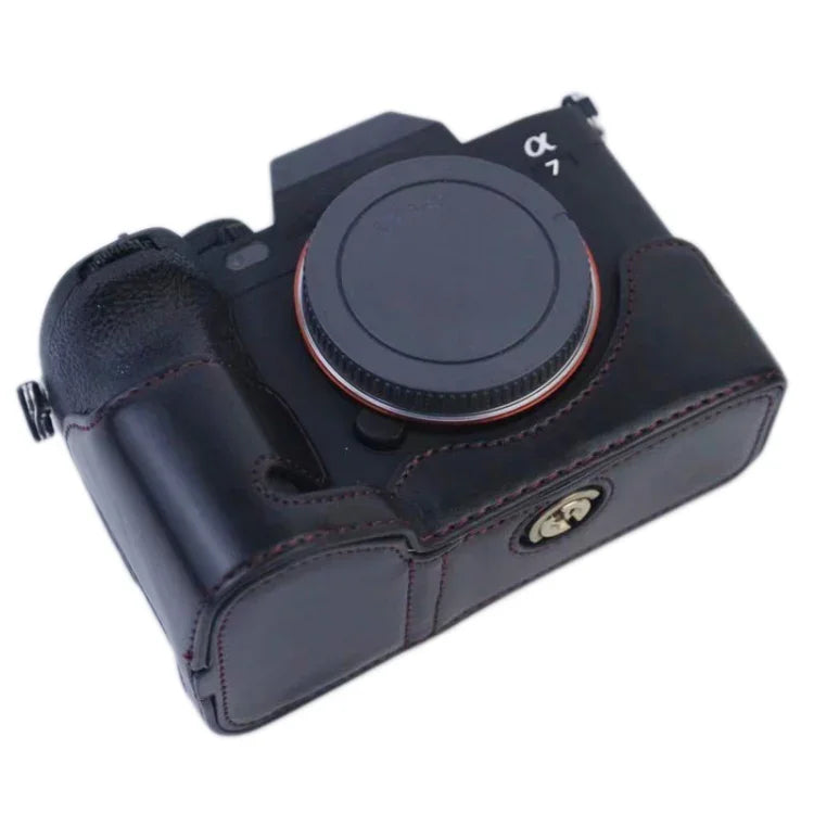 Étui demi-boîtier en cuir PU avec filetage 1/4 pouce pour Sony A7 IV