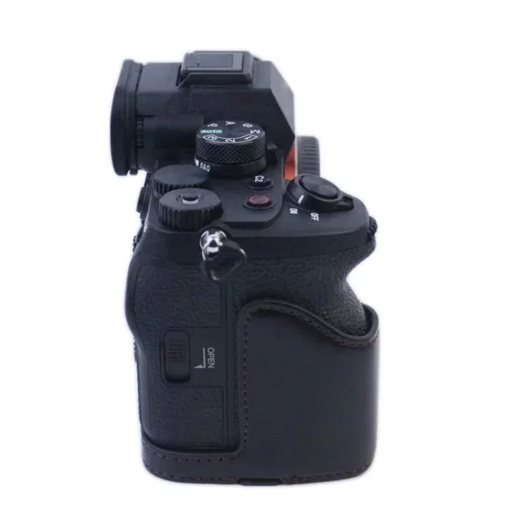 Étui demi-boîtier en cuir PU avec filetage 1/4 pouce pour Sony A7 IV
