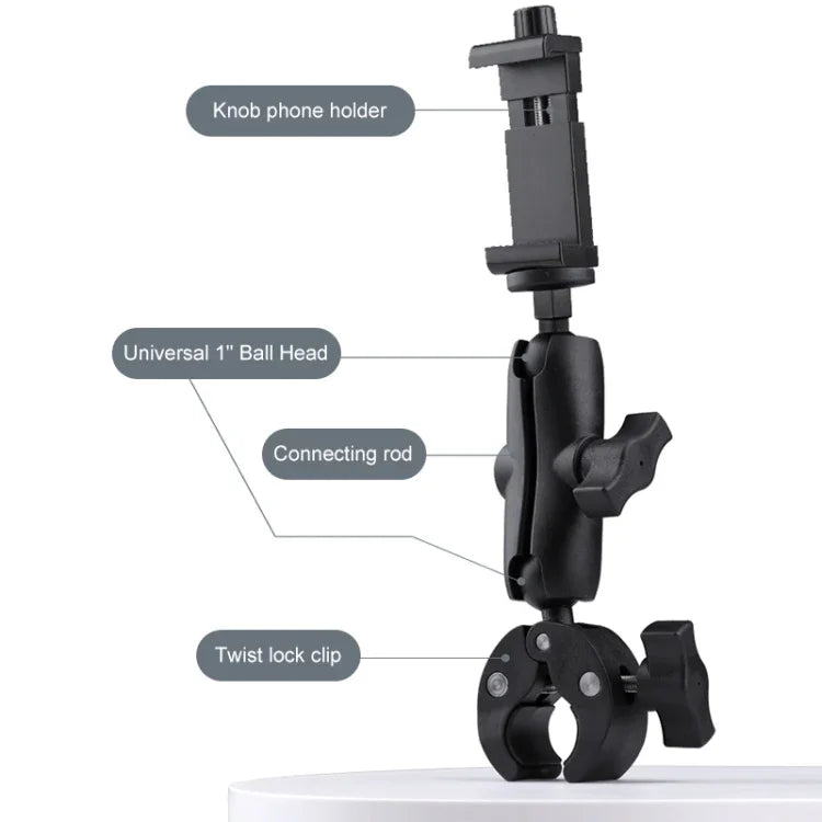 Support de guidon pour caméra d'action à rotation 360° pour vélo et moto, avec pince pour téléphone, version standard.