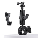 Support de guidon pour vélo/moto avec caméra d'action rotative à 360° et pince pour téléphone (version étendue).