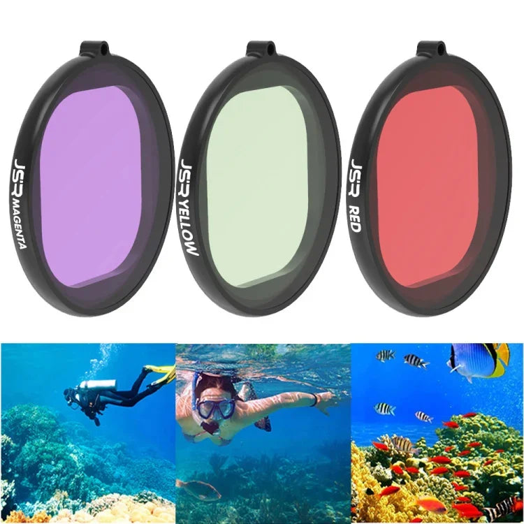 Boîtier rond JSR, filtre de plongée 3 en 1 rouge + jaune + violet pour GoPro HERO8 Black, filtre de couleur 3 en 1