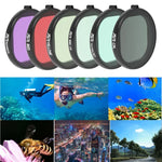 Boîtier rond JSR pour la plongée, filtre 6 en 1 UV + CPL + Macro 16X + Rouge + Jaune + Violet pour GoPro HERO8 Black, objectif 6 en 1